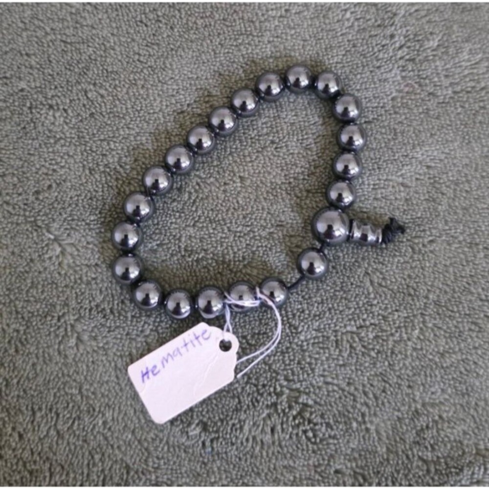Hematite Bead Bracelet 7 Inch Dark Metallic Round Beads Stretch
